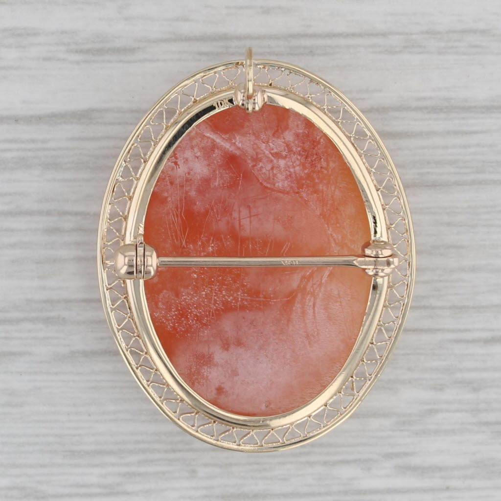 Gray Vintage Carved Shell Cameo Brooch Pendant 10k Yellow Gold Pin