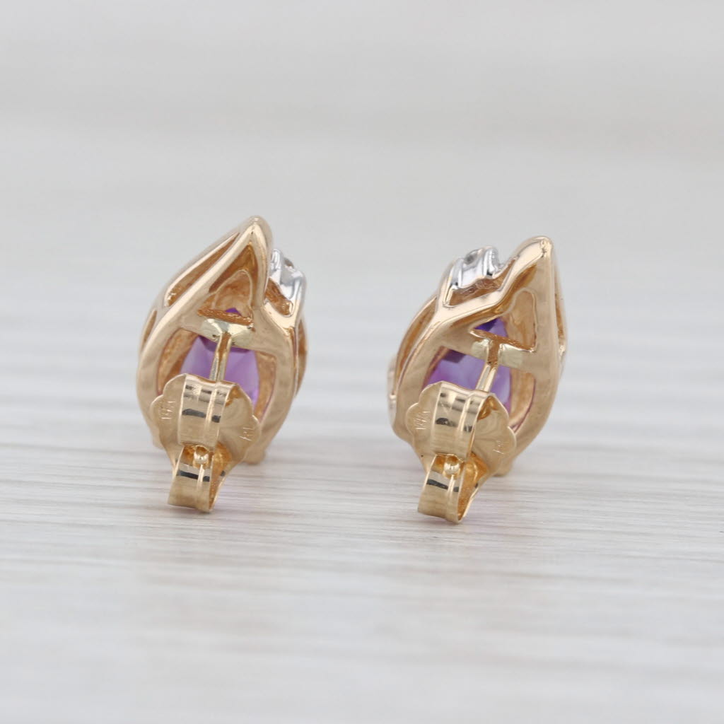 1.42ctw Amethyst Diamond Teardrop Stud Earrings 14k Yellow Gold