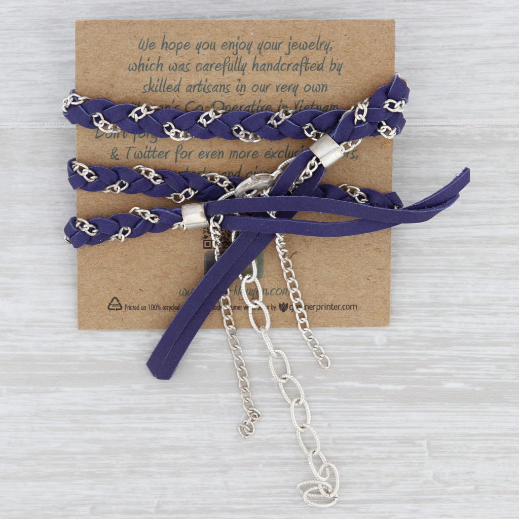New Nina Nguyen Cordelia Necklace Woven Purple Leather White Druzy Pendant