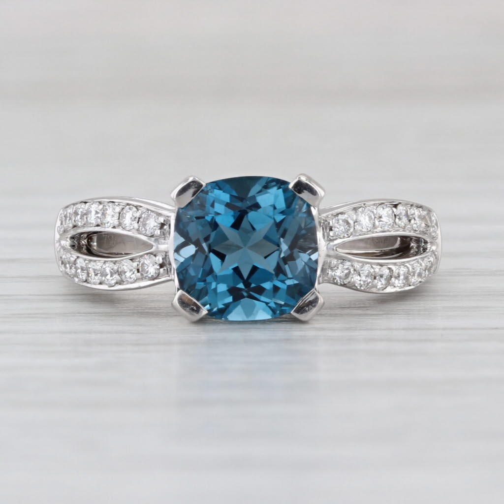 3.20ctw Blue Topaz Diamond Ring 18k White Gold Size 6.75 Engagement