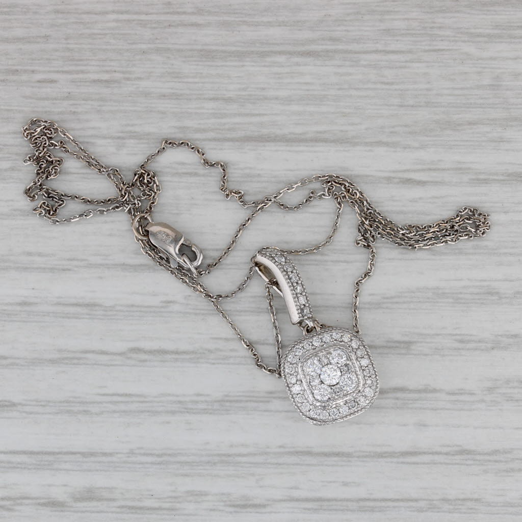 Gray 0.36ctw Diamond Halo Pendant Necklace 14k White Gold 18" Cable Chain