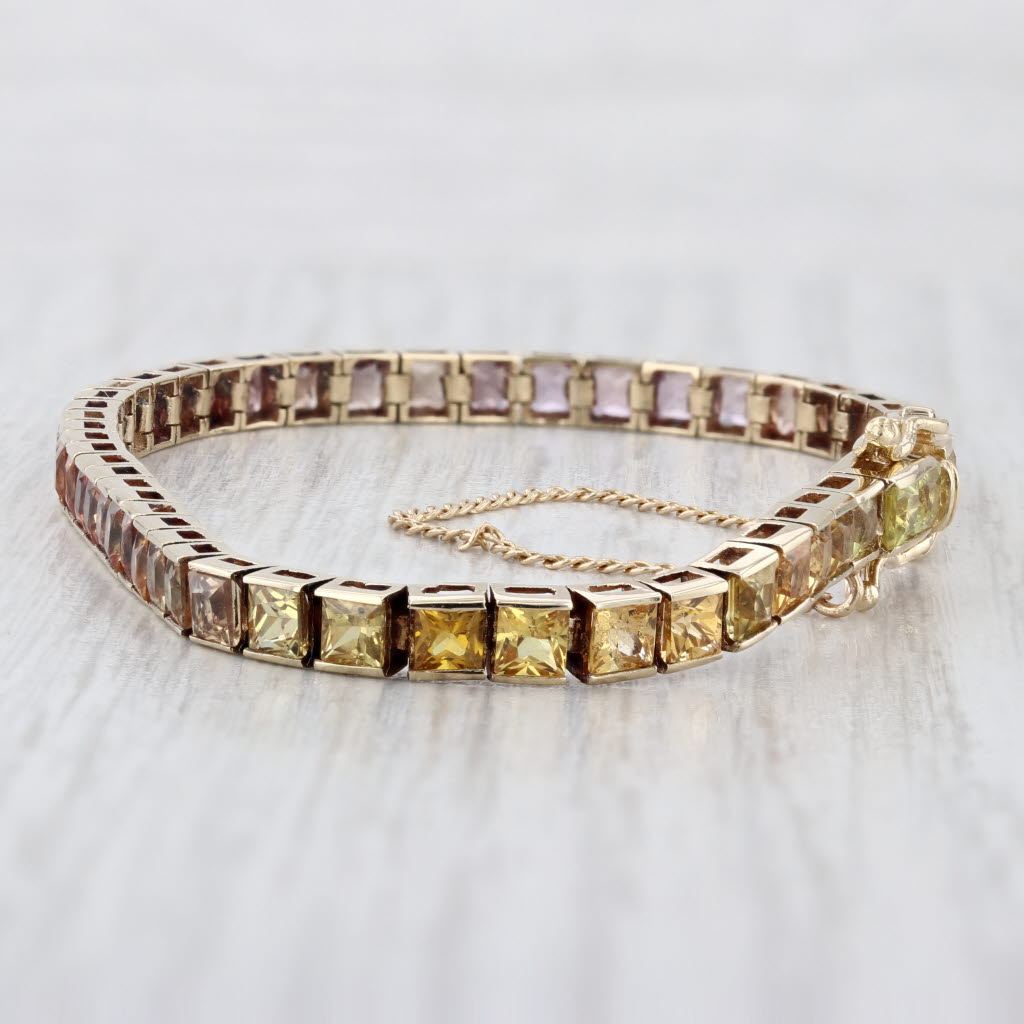 9.50ctw Multicolor Sapphire Tennis Bracelet 14k Yellow Gold 7" 3.8mm