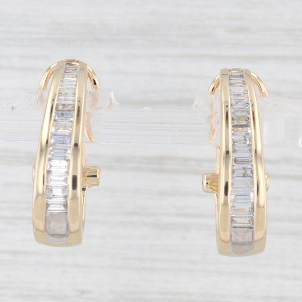 Light Gray 1ctw Diamond J-Hook Earrings 14k Yellow Gold Omega Back Drops
