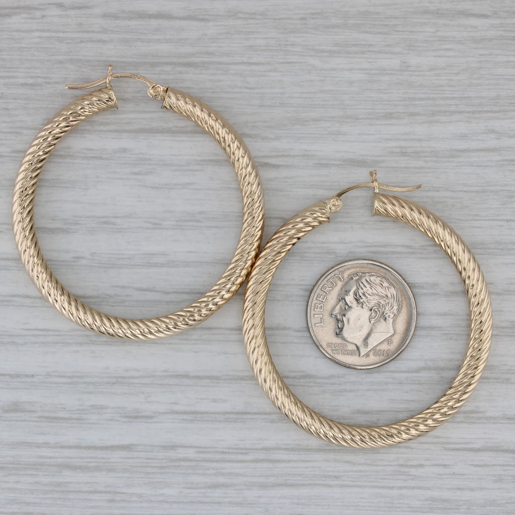 Dark Gray Woven Hoop Earrings 14k Yellow Gold Round Snap Top Hoops