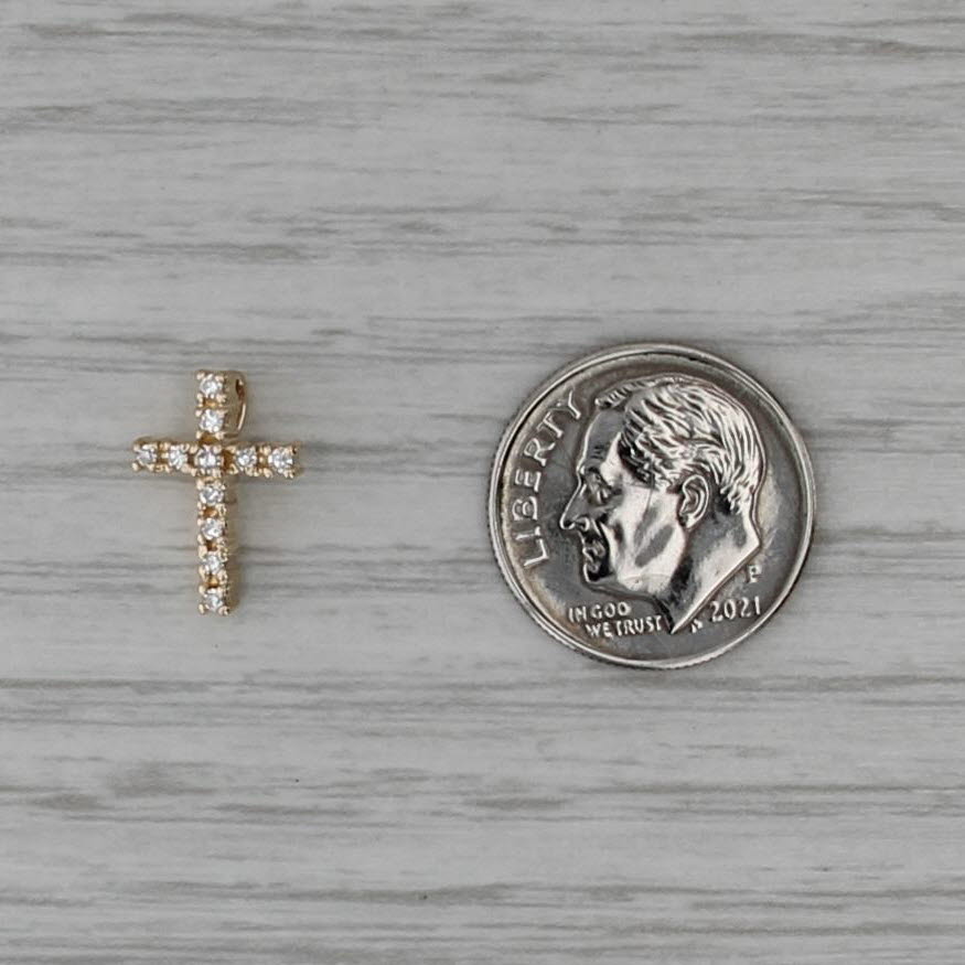 0.10ctw Pave Diamond Cross Pendant 14k Yellow Gold Small Drop