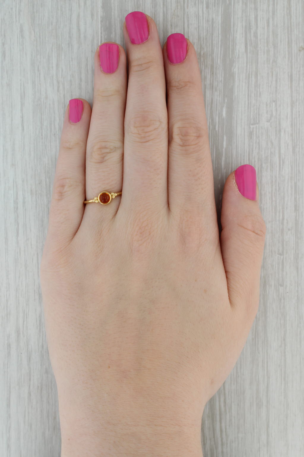 Dark Gray Orange Citrine Solitaire Ring 18k Yellow Gold Size 8 Round Cabochon