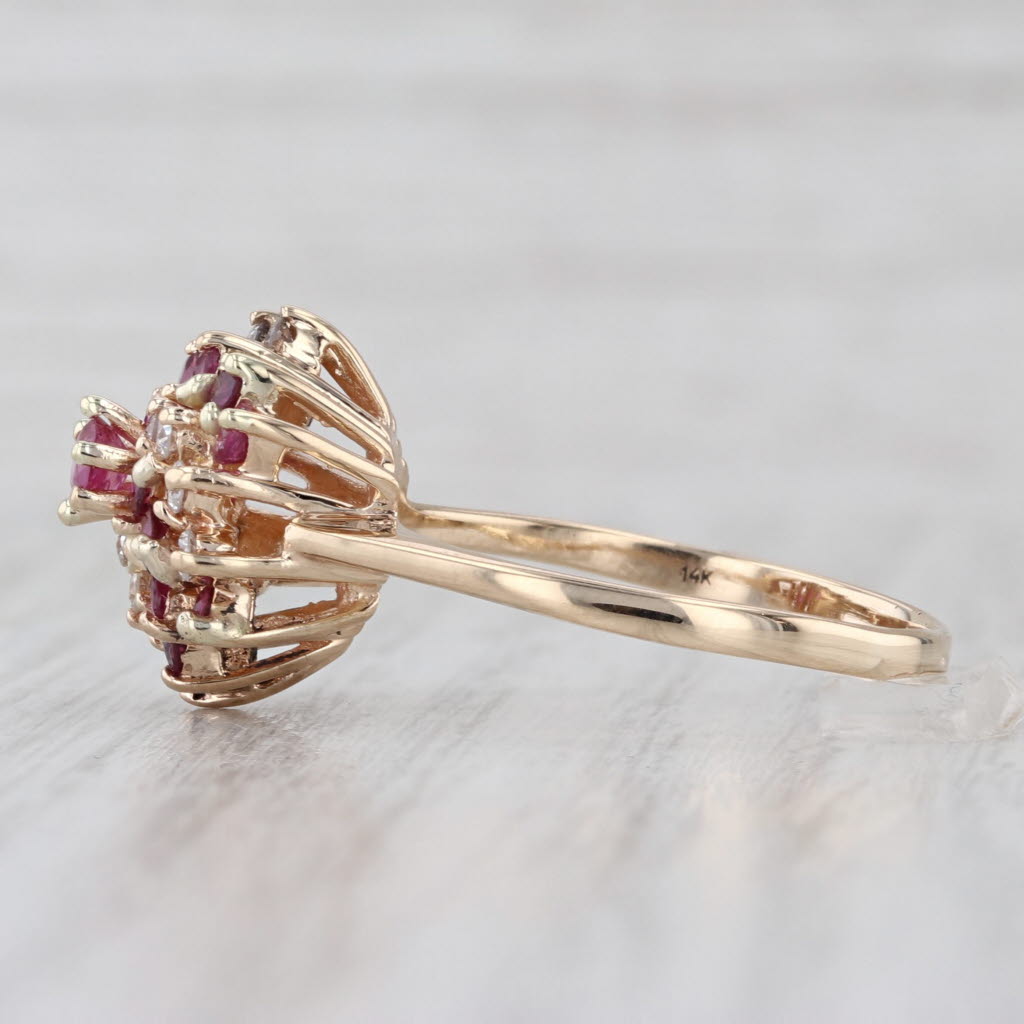 1.28ctw Ruby Diamond Swirl Cluster Ring 14k Yellow Gold Size 10