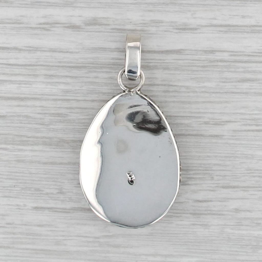 Blue Larimar Pear Cabochon Solitaire Pendant Sterling Silver Statement