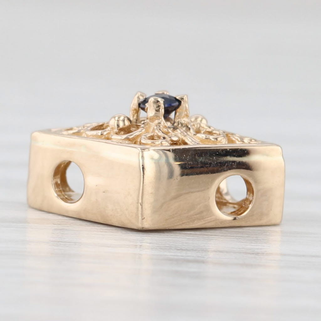 Light Gray Round Blue Sapphire Solitaire Slide Bracelet Charm 14k Gold Richard Glatter