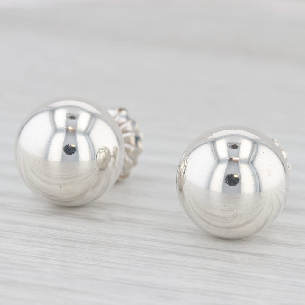 Light Gray Tiffany & Co XL 14mm Bead Stud Earrings Sterling Silver w/ Pouch & Box