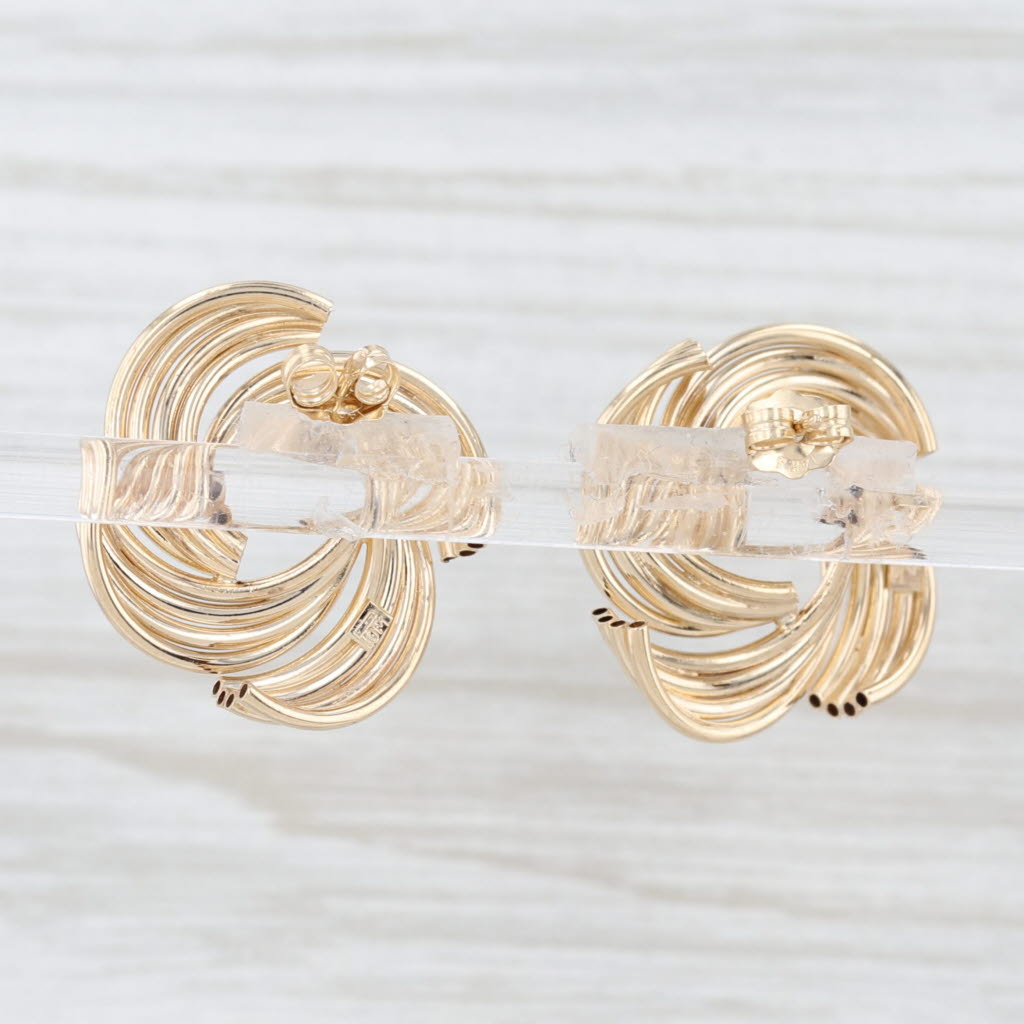 Light Gray Swirl Button Stud Earrings 14k Yellow Gold Butterfly Backs