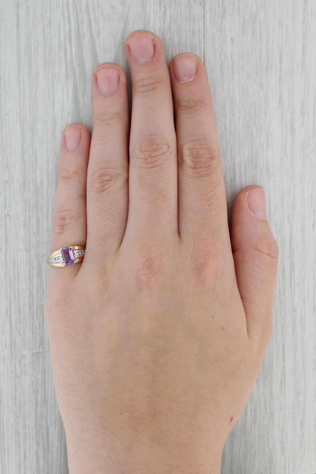 Dark Gray 0.92ctw Amethyst Diamond Ring 10k Yellow Gold Size 7 Emerald Cut Solitaire