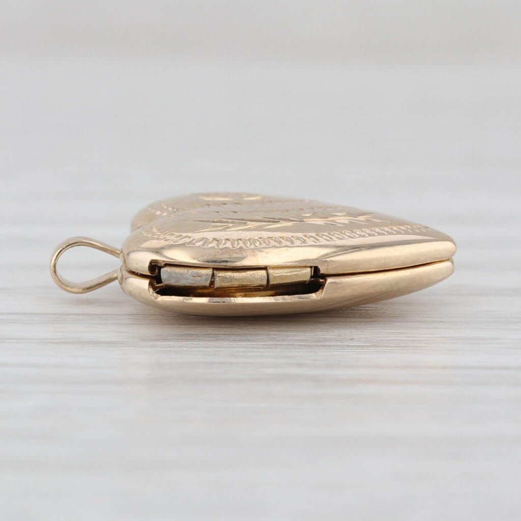 Vintage Small Photo Locket Floral Heart Pendant 14k Yellow Gold Engravable Charm