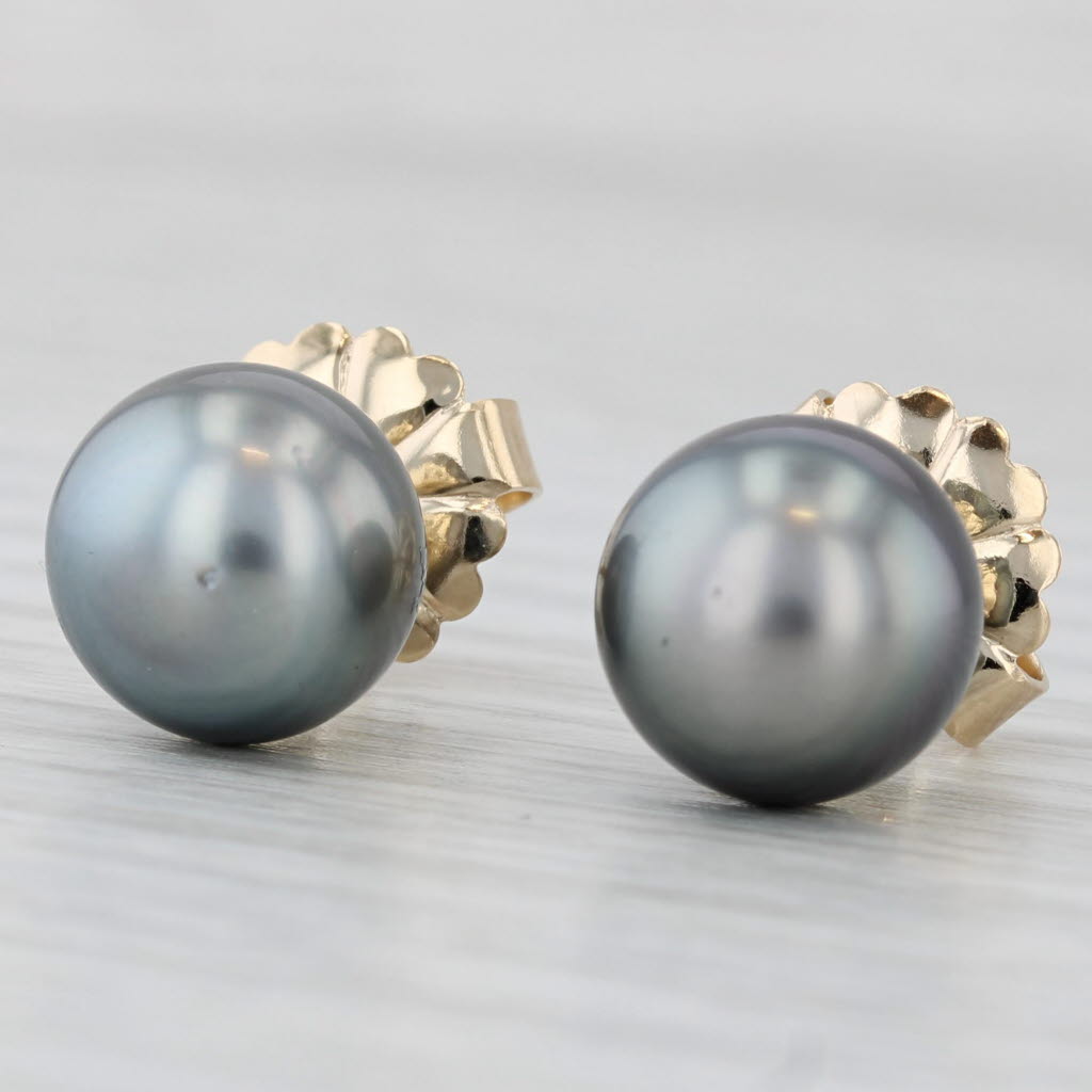 Light Gray Gray Cultured Pearl Stud Earrings 14k Yellow Gold 9.9mm