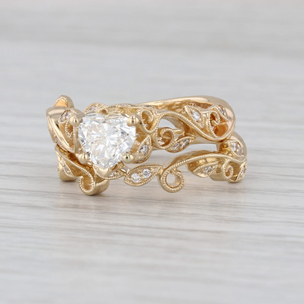 GIA 1.17ctw Diamond Heart Engagement Ring Wedding Band Bridal Set 14k Gold