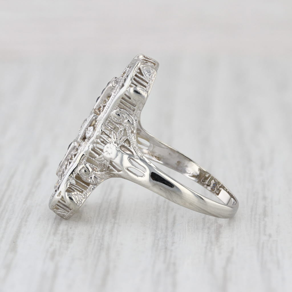 Art Deco Diamond Lab Created Sapphire Filigree Ring 18k White Gold Size 5.75