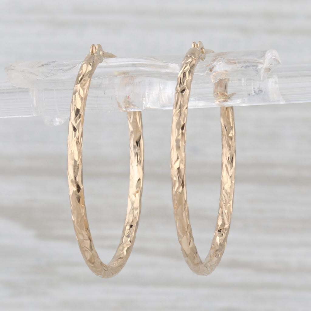 Patterned Hoop Earrings 10k Yellow Gold Snap Top Round Hoops