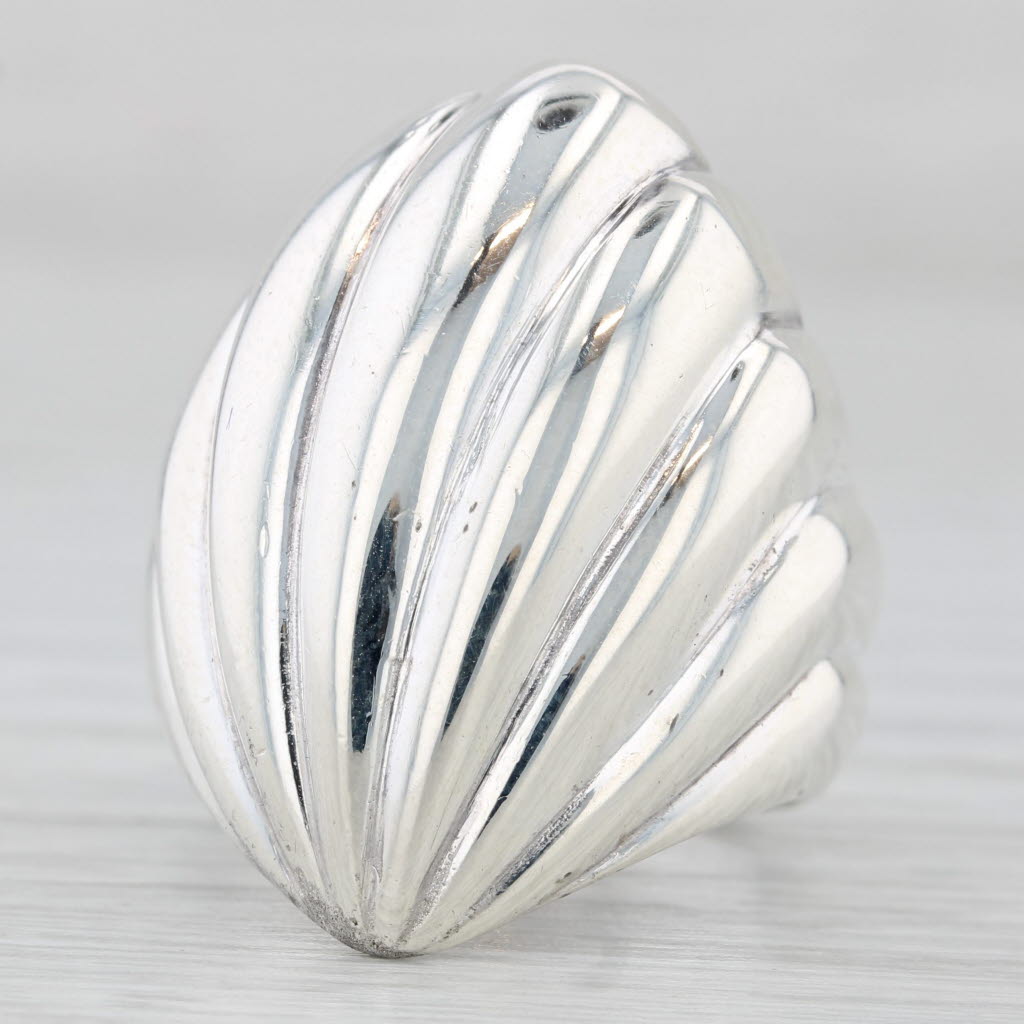Light Gray Scalloped Beveled Shell Statement Ring Sterling Silver Size 7.75