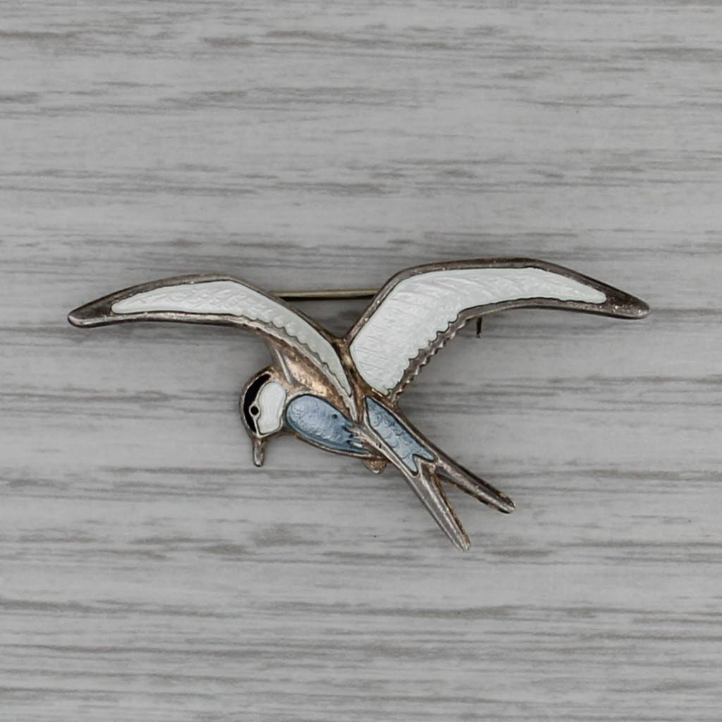 David Andersen Norway Bird Brooch Sterling Silver Enamel Pin