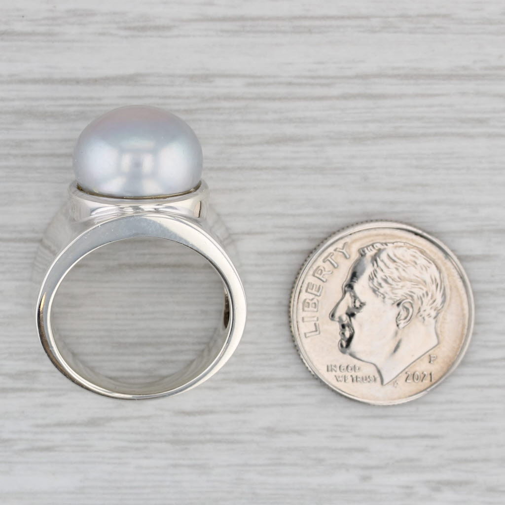 Gray Gray Simulated Pearl Ring Sterling Silver Size 6 Round Button Solitaire
