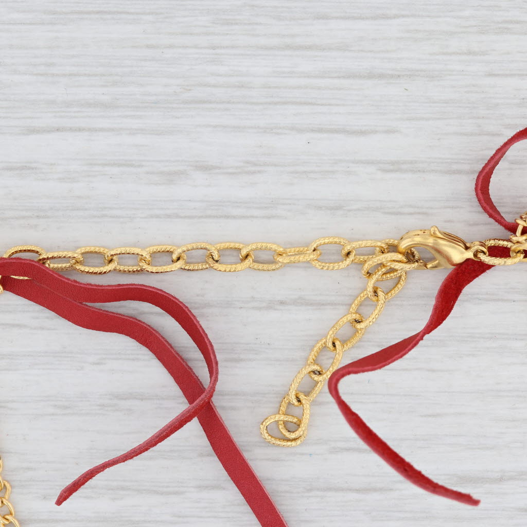 New Cordelia Nina Wynn Necklace White Druzy Red Woven Leather Gold Vermeil