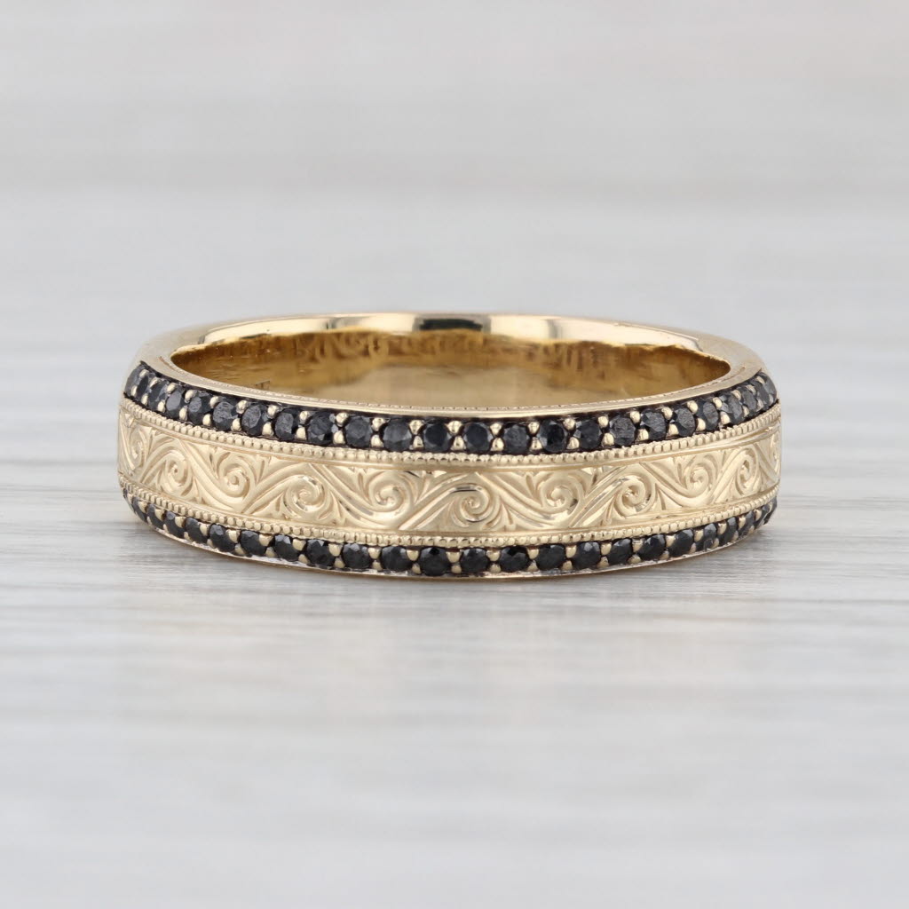 Neil Lane 0.50ctw Black Diamond Ornate Etched Ring 14k Yellow Gold Wedding Band