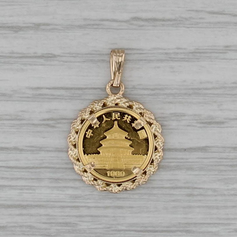 1989 1/20oz Chinese Panda Coin Pendant 14k 999 Yellow Gold 5 Yuan Small Drop