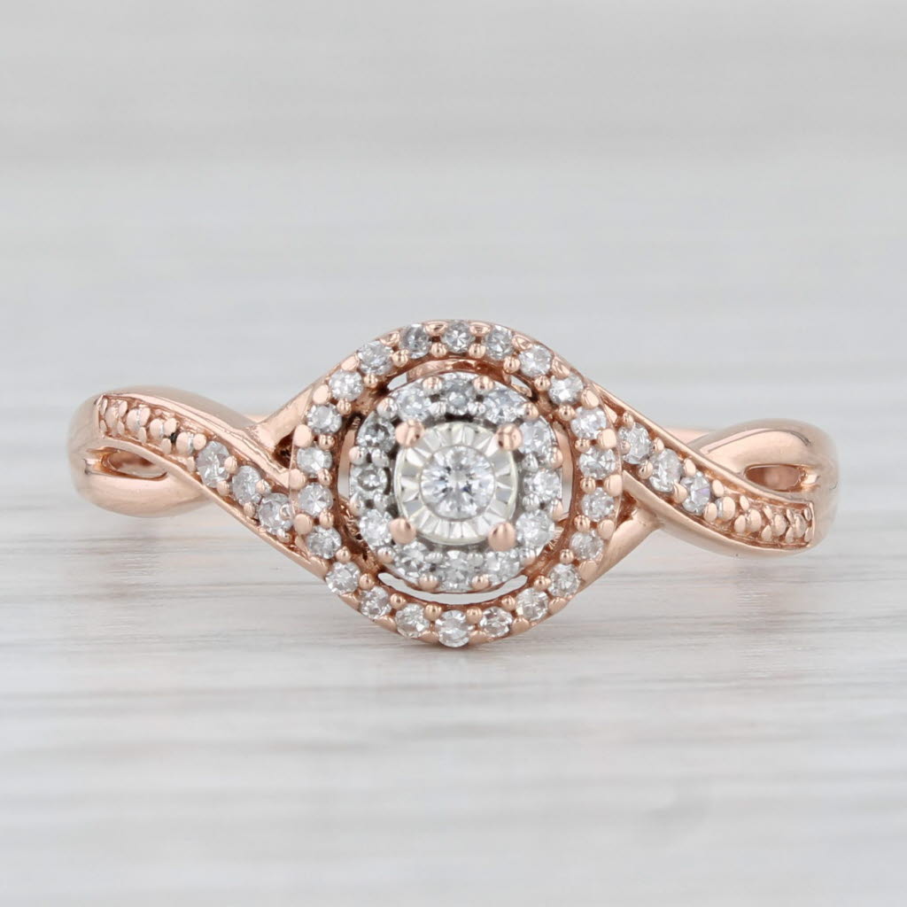 Light Gray 0.17ctw Diamond Halo Engagement Ring 10k Rose Gold Size 8.5