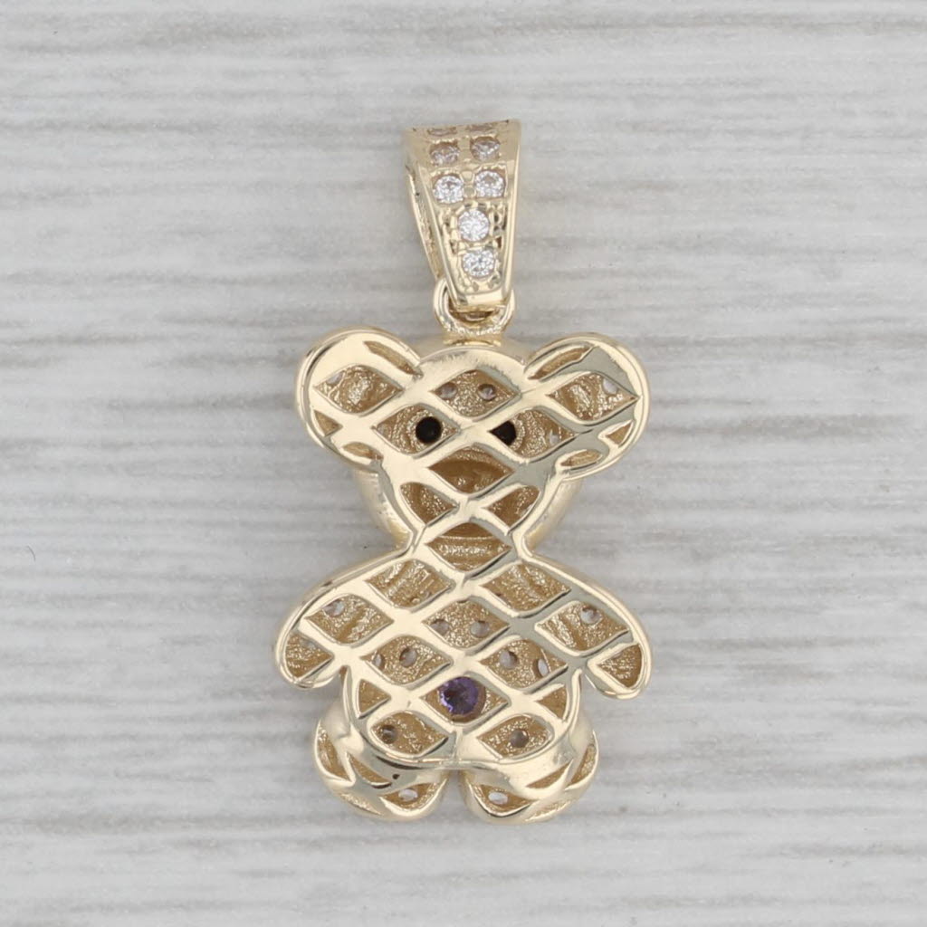 Gray Cubic Zirconia Teddy Bear Pendant 10k Yellow Gold Gift Keepsake
