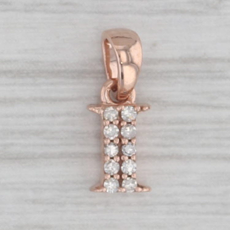 Gray Diamond Letter Initial "I" Pendant 10k Rose Gold Small Drop