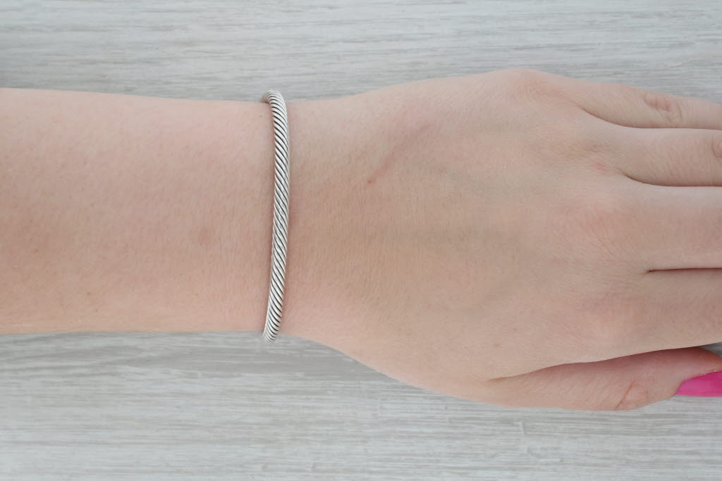 Dark Gray David Yurman Classic Cable Cuff Bracelet Sterling Silver 18k Gold 6.75" 4mm