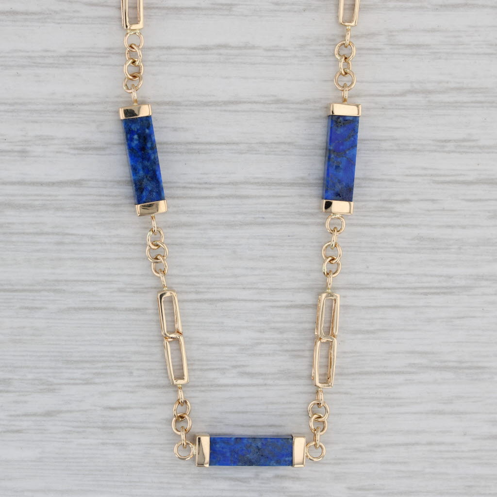 Gray Vintage Lapis Lazuli Blue Stone Necklace 14k Yellow Gold 24.5" 4.6mm