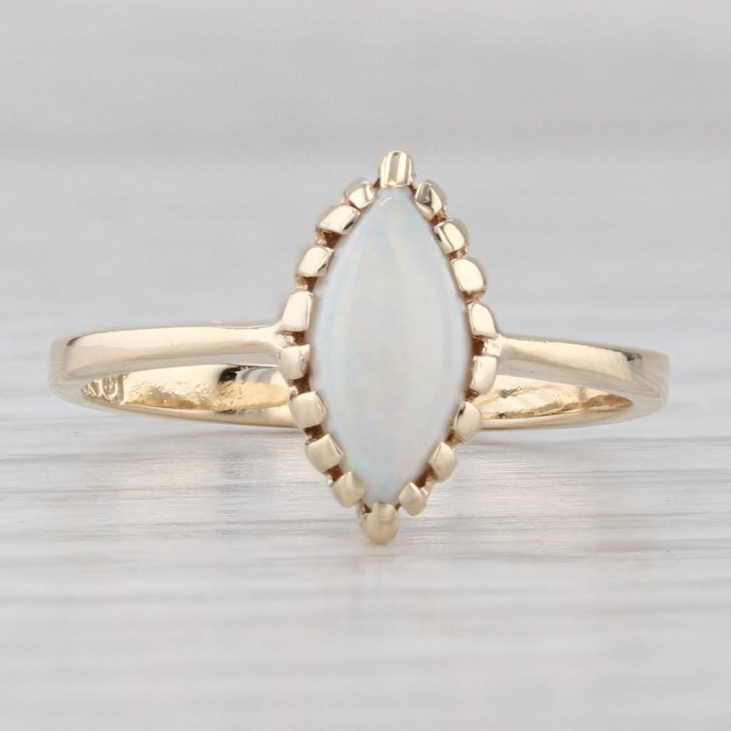 Marquise Cabochon Opal Solitaire Ring 10k Yellow Gold Size 5.75