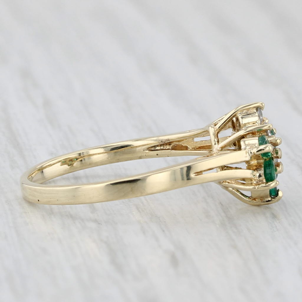 Light Gray 0.35ctw Emerald Diamond Flower Ring 14k Yellow Gold Size 6.75 Bypass