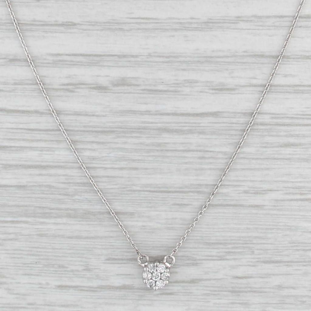 New 0.15ctw Diamond Cluster Stationary Pendant Necklace 14k Gold Adjustable