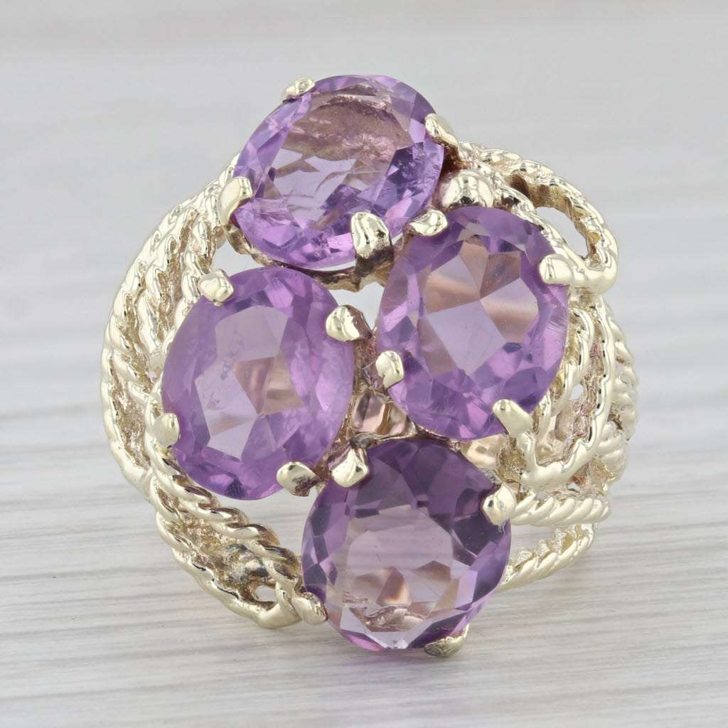 Gray 7.30 ctw Amethyst Cluster Rope Statement Cocktail 14K Yellow Gold Size 7.5 Ring