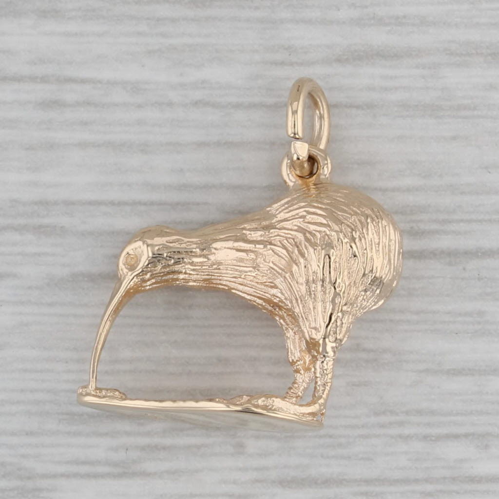 Gray Kiwi Bird Charm 9k Yellow Gold 3D Figural Pendant New Zealand Souvenir