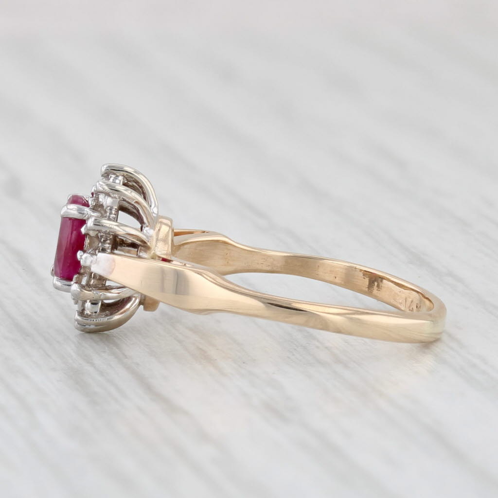 Light Gray 0.54ctw Oval Ruby Diamond Halo Ring 14k Yellow Gold Size 3.5