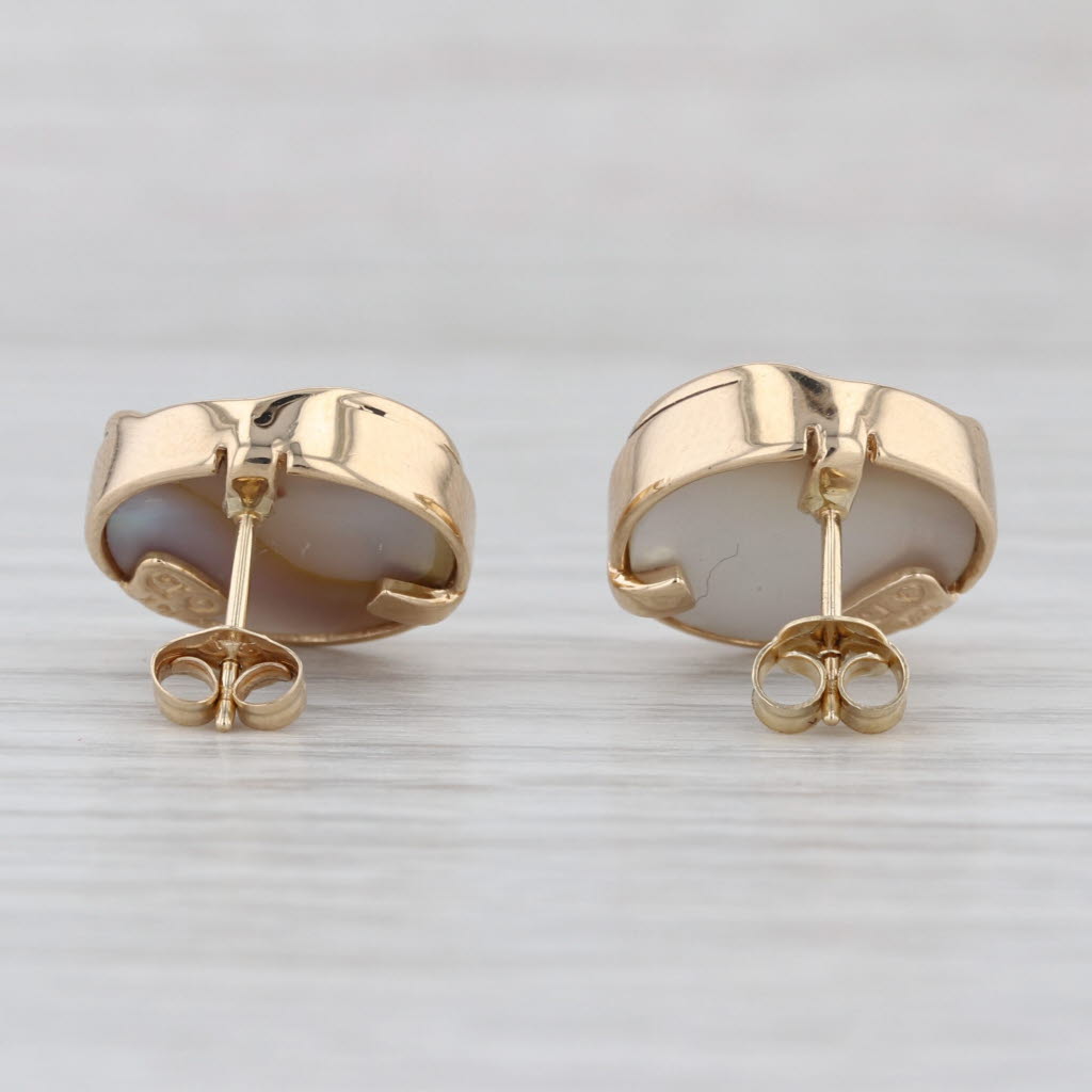 Blister Pearl Stud Earrings 14k Yellow Gold Button Studs