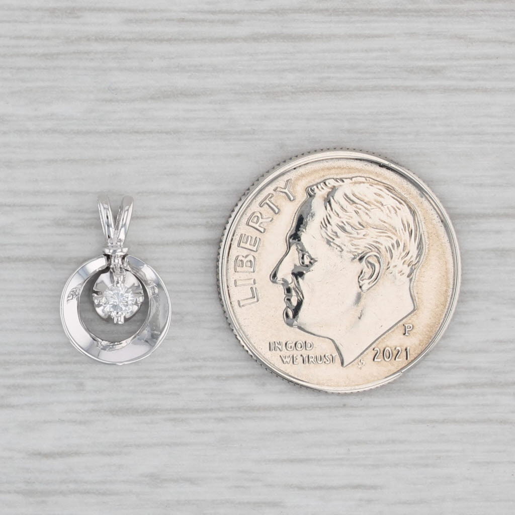 Gray Round Diamond Solitaire Pendant 14k White Gold Small Drop