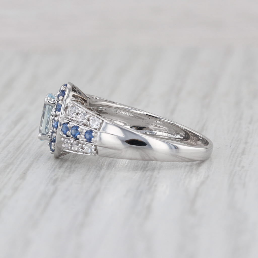 1.50ctw Aquamarine Blue White Sapphire Halo Ring 10k White Gold Size 8