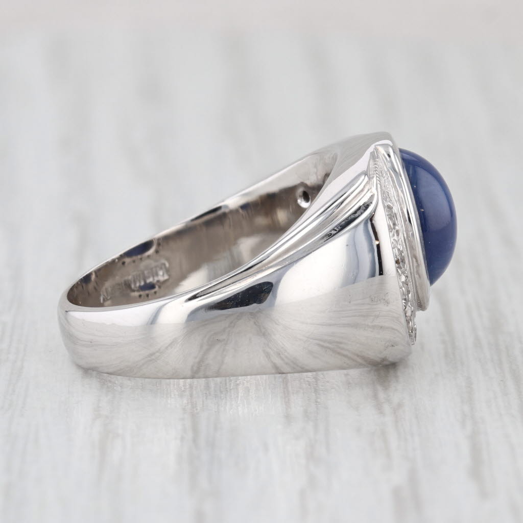 Vintage Cabochon Lab Created Star Sapphire Diamond Ring 14k White Gold Size 8.5