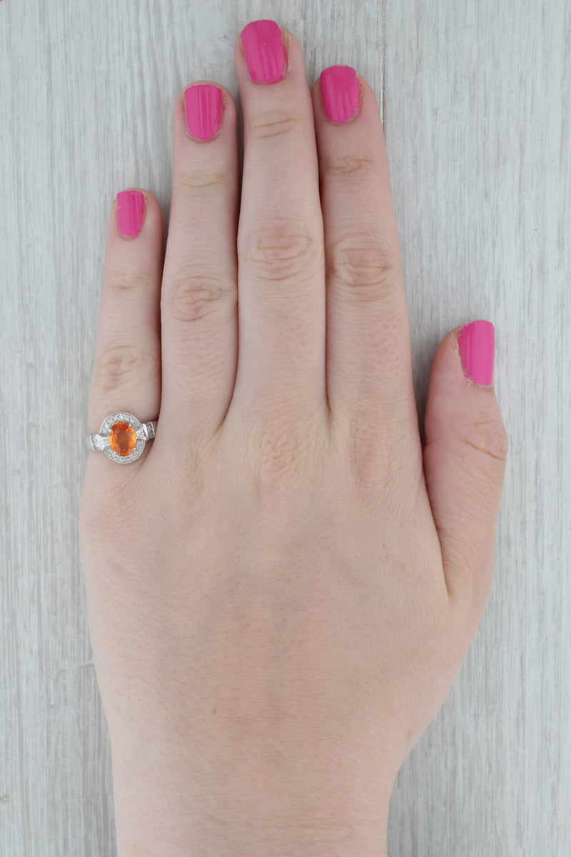 1.68ctw Orange Garnet Diamond Halo Ring 10k White Gold Size 6.25