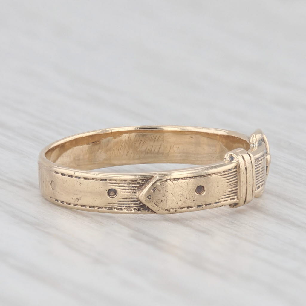 Light Gray Vintage Ballou Co BA Belt Buckle Ring 10k Yellow Gold Size 4 Stackable