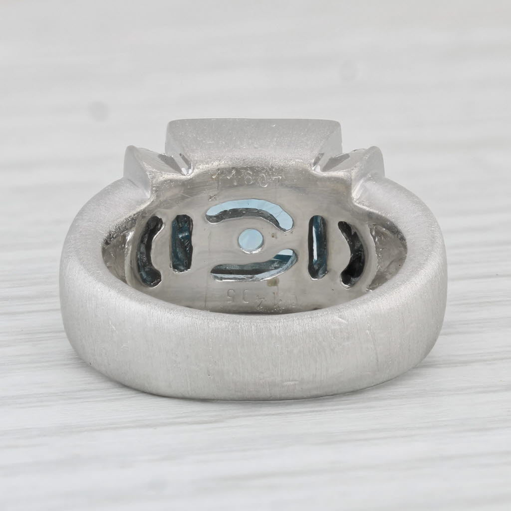 Light Gray 2.45ctw Aquamarine Diamond Ring Platinum Size 6.75 Brushed Finish