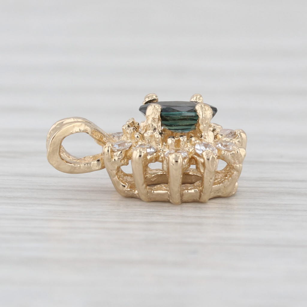 Small 0.39ctw Blue Sapphire Diamond Halo Pendant 14k Yellow Gold