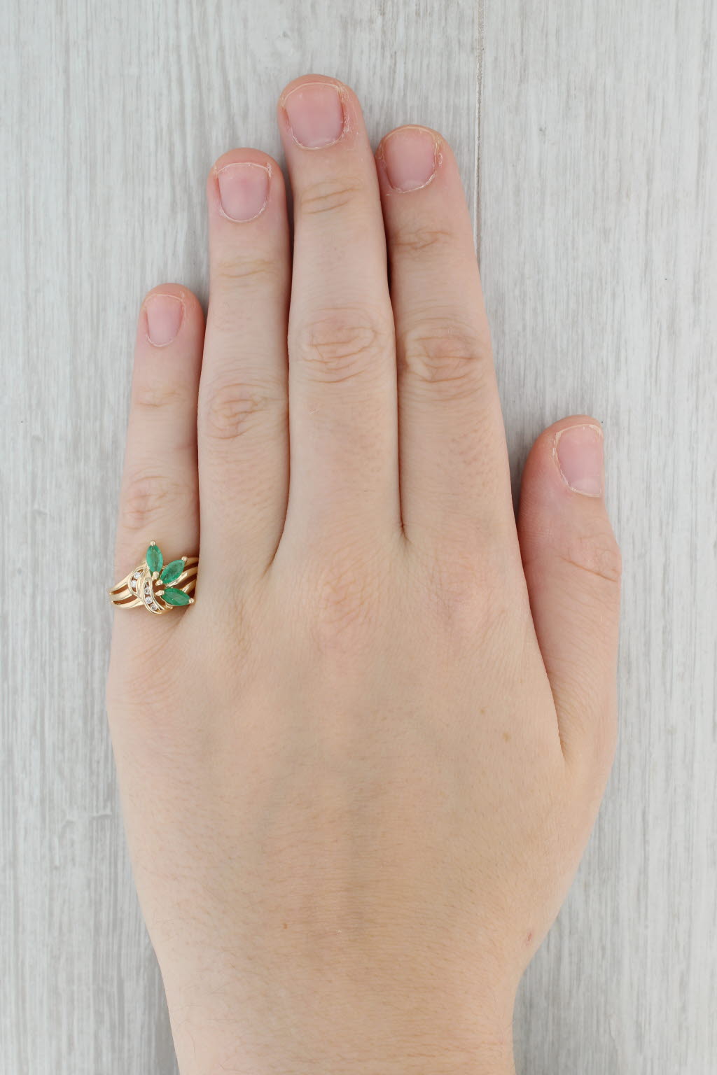 Gray 0.63ctw 3-Stone Emerald Diamond Ring 14k Yellow Gold Size 6.5