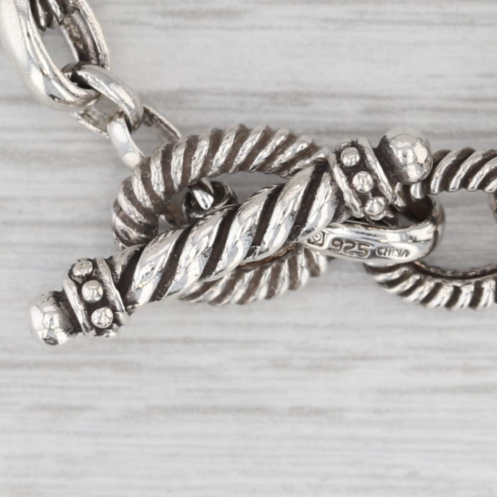 Light Gray Cable Links Cabochon Chain Necklace Sterling Silver Toggle Clasp 17.5" 9.8mm