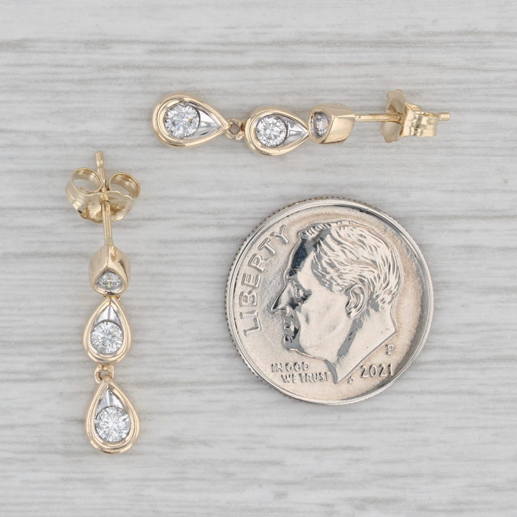 Gray 0.36ctw Diamond Teardrop Journey Earrings 10k Yellow Gold Pierced Dangles