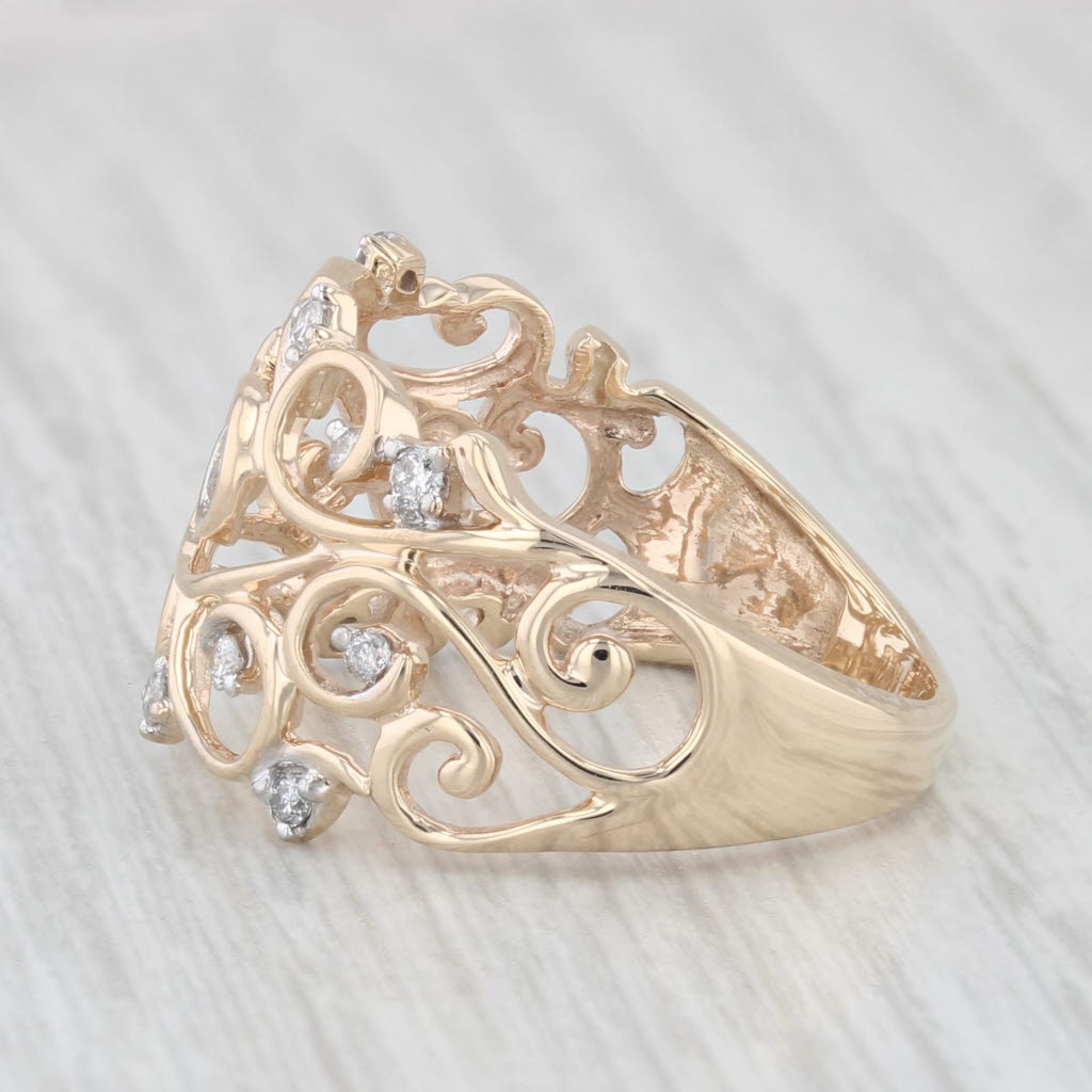 Light Gray 0.20ctw Diamond Ornate Openwork Ring 10k Yellow Gold Size 9